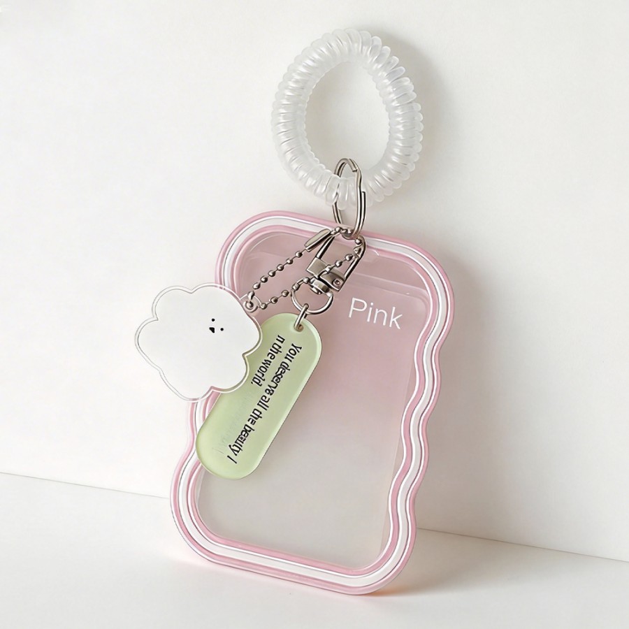 粉色雲朵波浪吊飾卡套